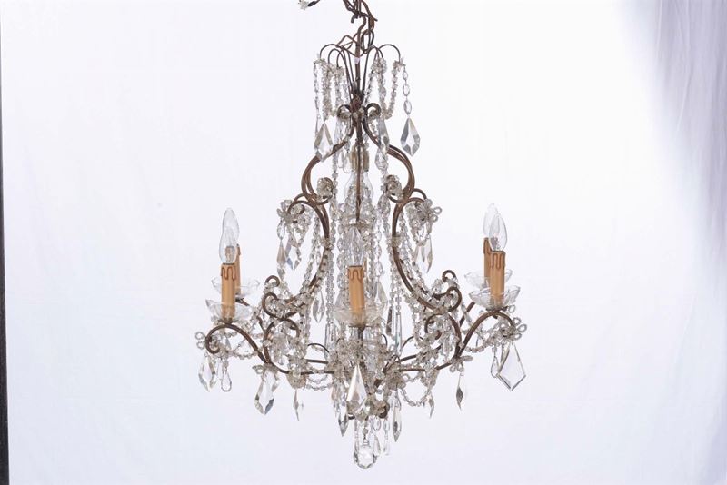 Lampadarietto in metallo e cristalli a sei luci, XX secolo  - Auction Antiques and Old Masters - Cambi Casa d'Aste