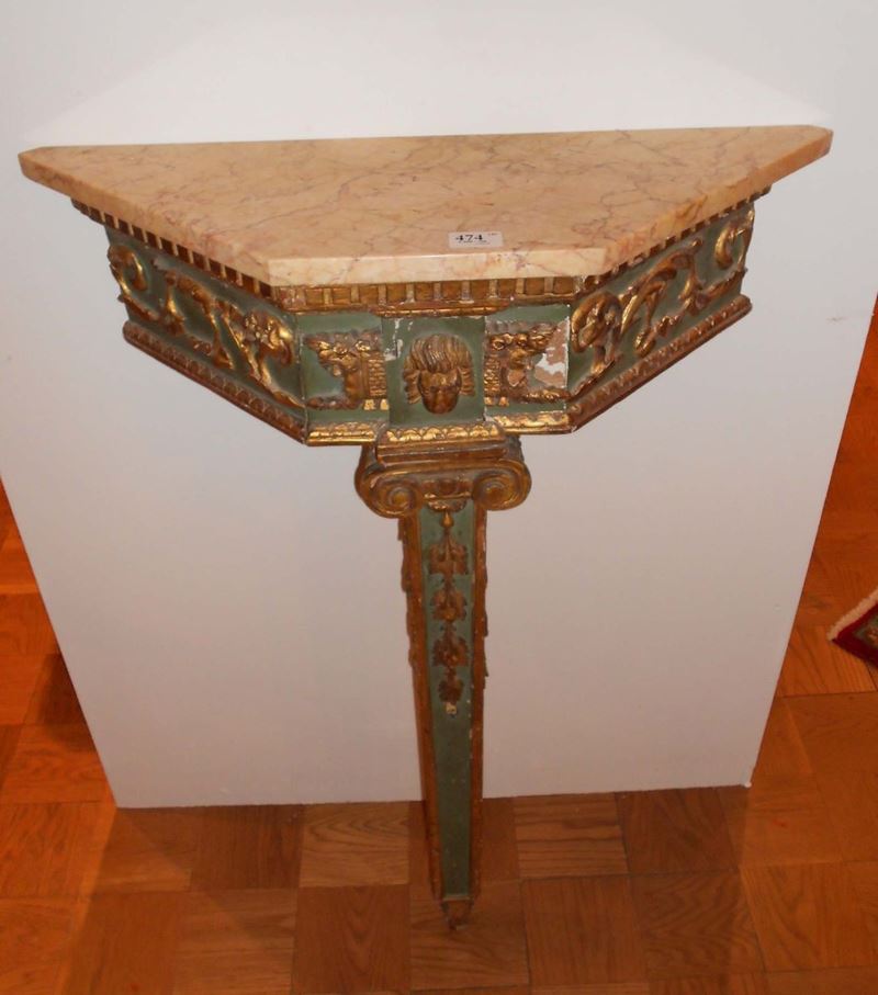 Console ad una gamba in legno laccato e dorato  - Asta Antiquariato e Dipinti Antichi - II - Cambi Casa d'Aste