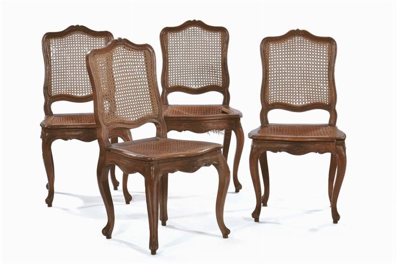 Quattro sedie luigi XV in noce, Genova XVIII secolo  - Auction Antiques and Old Masters - Cambi Casa d'Aste