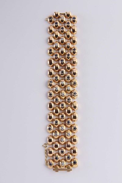 Bracciale con Zaffiri e Diamanti. Anni '40