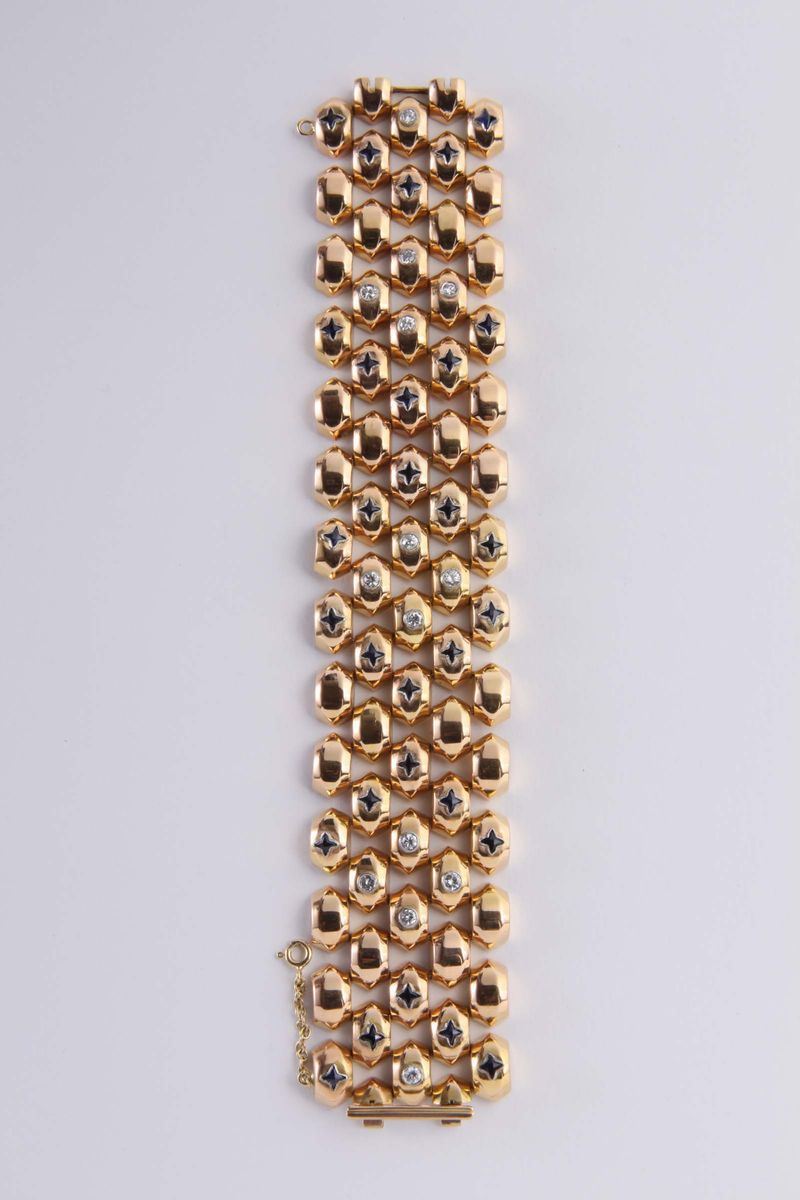 Bracciale con zaffiri e diamanti. Anni '40  - Asta Argenti e Gioielli Antichi e Contemporanei - Cambi Casa d'Aste