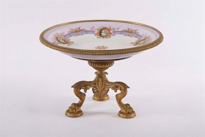 Alzata di in Bronzo Dorato e Porcellana di Severs