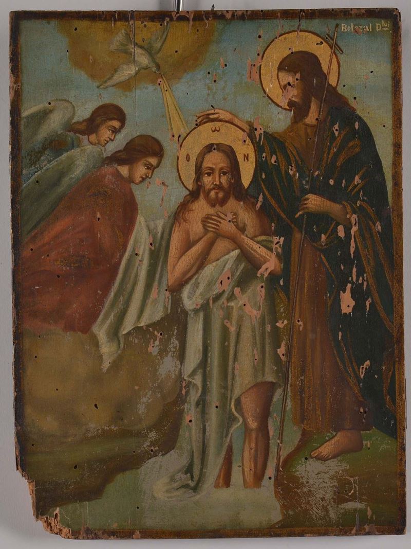 Icona raffigurante il Battesimo di Cristo, XIX secolo  - Auction Antiques and Old Masters - Cambi Casa d'Aste