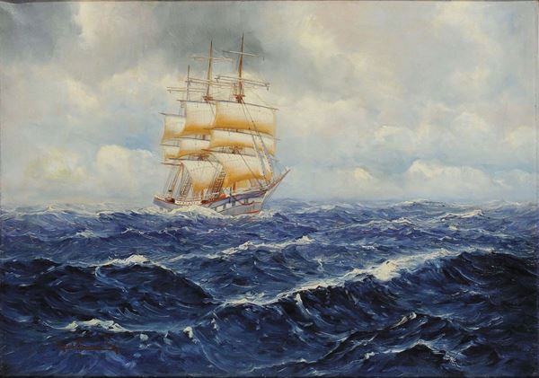 Alfred Jensen (1859-1935) Veliero in navigazione