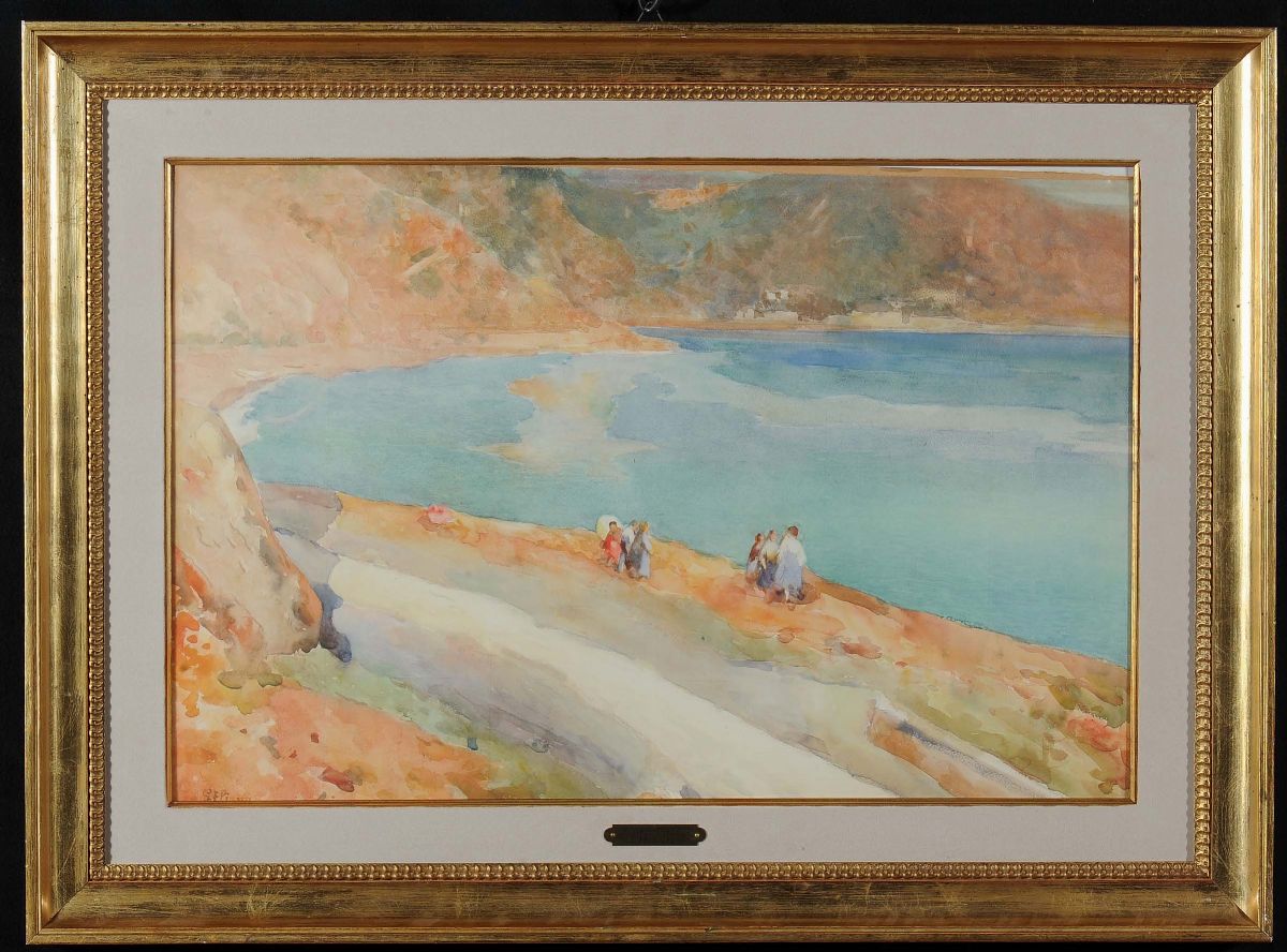 Giuseppe Ferdinando Piana (1864-1956)paesaggio Costiero con Figure