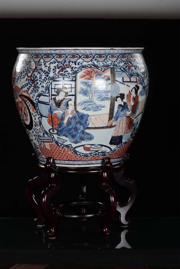 Cachepot in porcellana policroma, Cina XX secolo