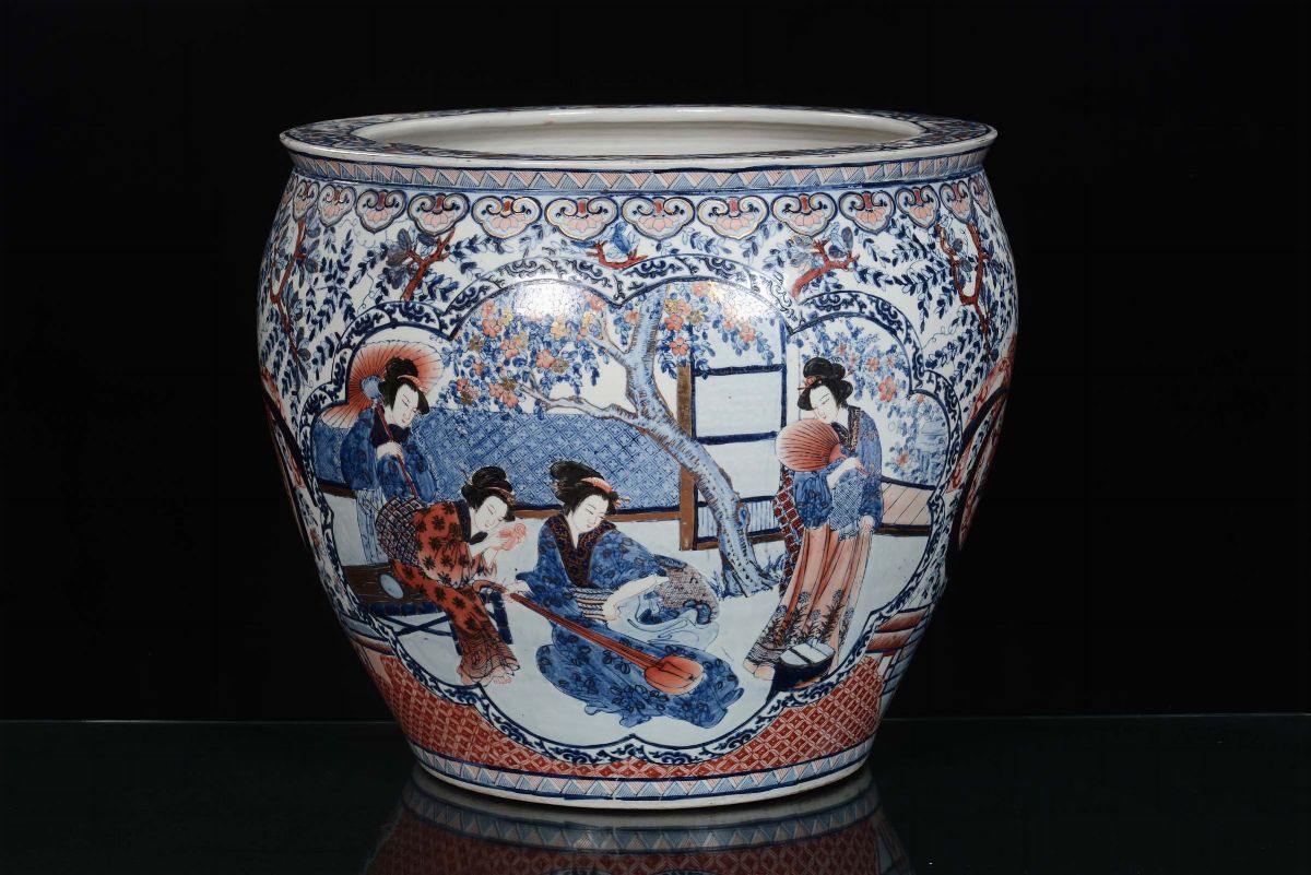 Cachepot in Porcellana Policroma, Cina XX Secolo