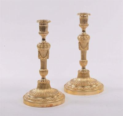 Coppia di Candelieri in Bronzo Dorato