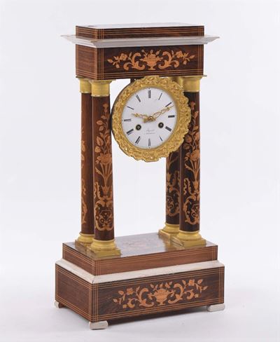 Orologio Carlo X a Tempietto in Legno Intarsiato, Segond a Marseille