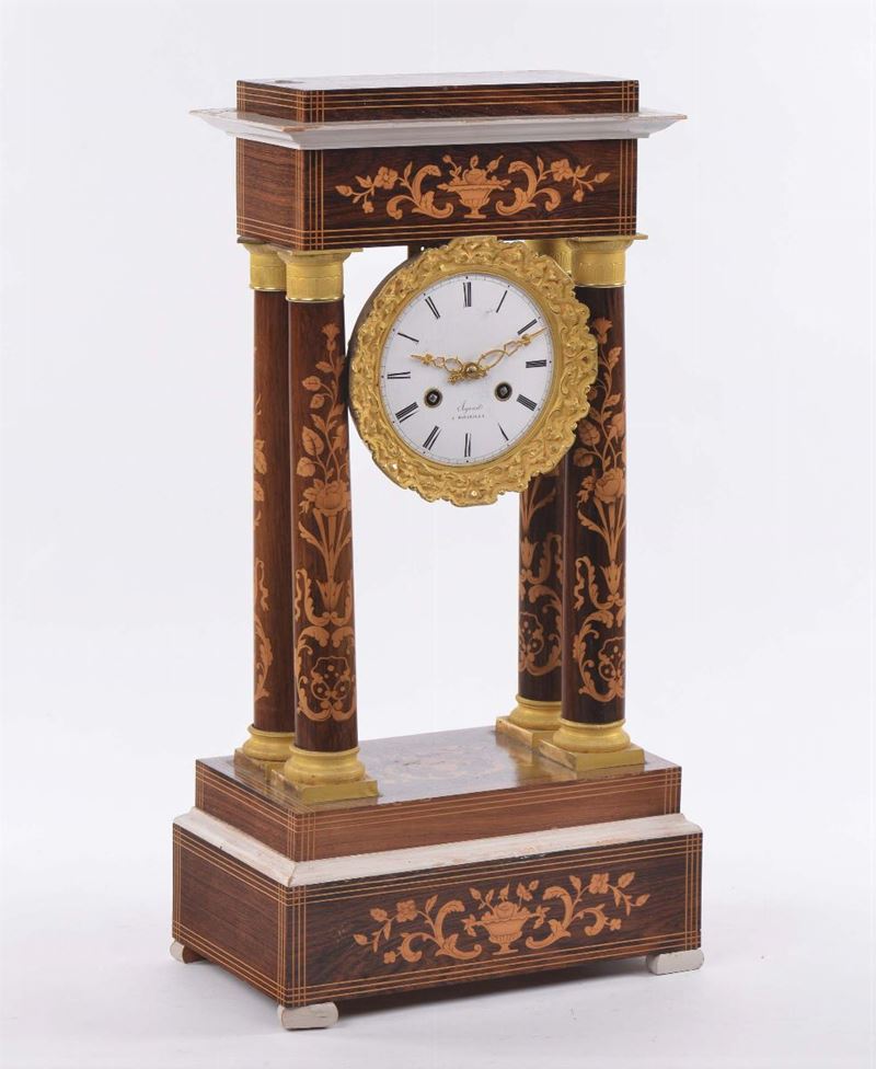 Orologio Carlo X a tempietto in legno intarsiato, Segond a Marseille  - Auction Antiques and Old Masters - Cambi Casa d'Aste