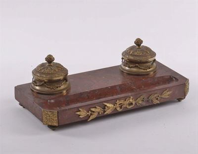 Calamaio in Bronzo Dorato e Marmo Rosso, XIX Secolo