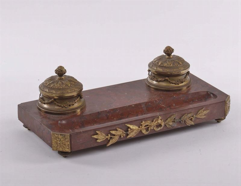 Calamaio in bronzo dorato e marmo rosso, XIX secolo  - Auction OnLine Auction 4-2013 - Cambi Casa d'Aste