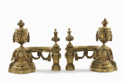 Coppia di Alari in Bronzo Dorato, Francia XIX Secolo