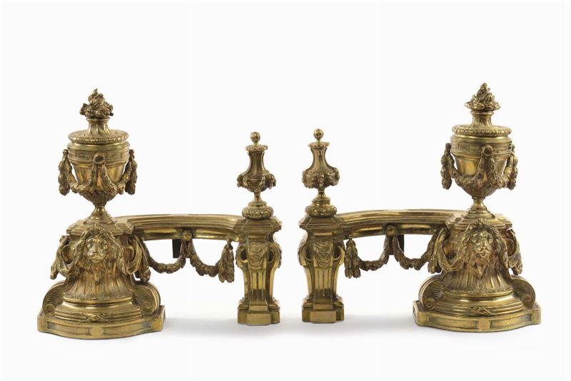 Coppia di alari in bronzo dorato, Francia XIX secolo  - Asta Arredi dalle dimore degli eredi Ercole Marelli e altre provenienze - Cambi Casa d'Aste