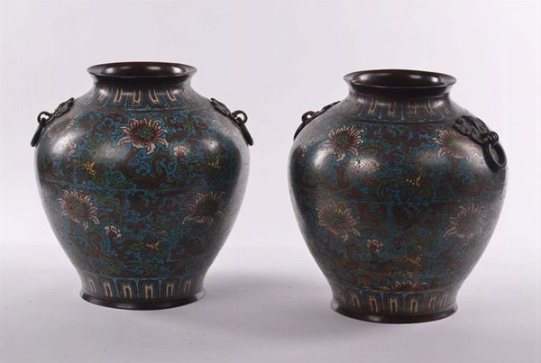 Coppia di vasi cloisonne, Cina XIX secolo