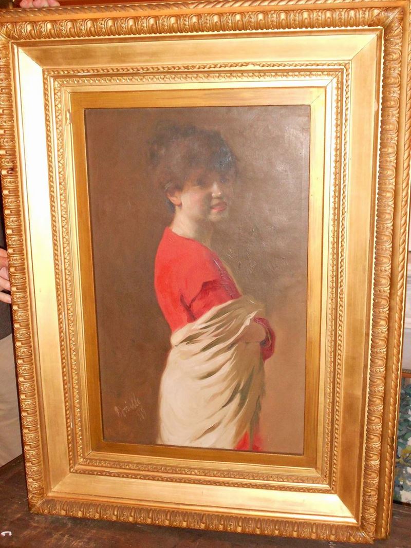 Vittorio Borriello (1896-?) Ritratto di ragazza  - Asta Dipinti del XIX e XX secolo - Cambi Casa d'Aste