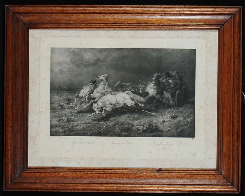 Incisione raffigurante corsa pericolosa  - Asta Antiquariato e Dipinti Antichi - Cambi Casa d'Aste