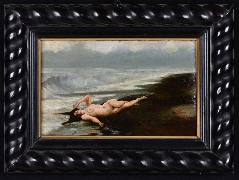 Piccolo dipinto raffigurante nudo di donna su spiaggia firmato Ettore Tito  - Asta Antiquariato e Dipinti Antichi - Cambi Casa d'Aste