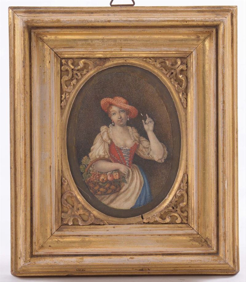 Scuola del XVIII secolo Donna con cesta  - Asta Antiquariato e Dipinti Antichi - Cambi Casa d'Aste