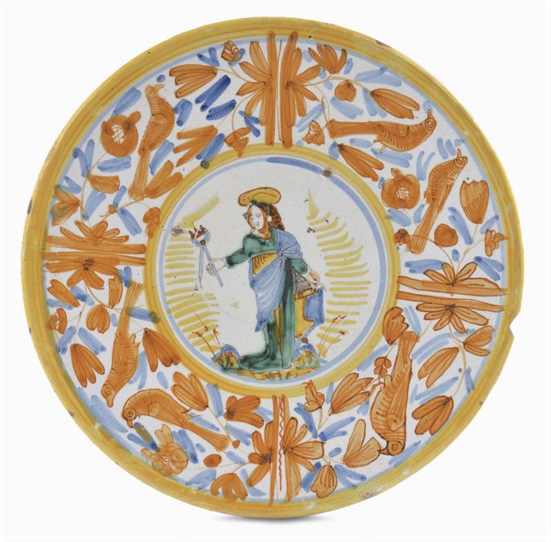 Piatto in maiolica, Deruta XVII secolo  - Asta Antiquariato e Dipinti Antichi - Cambi Casa d'Aste