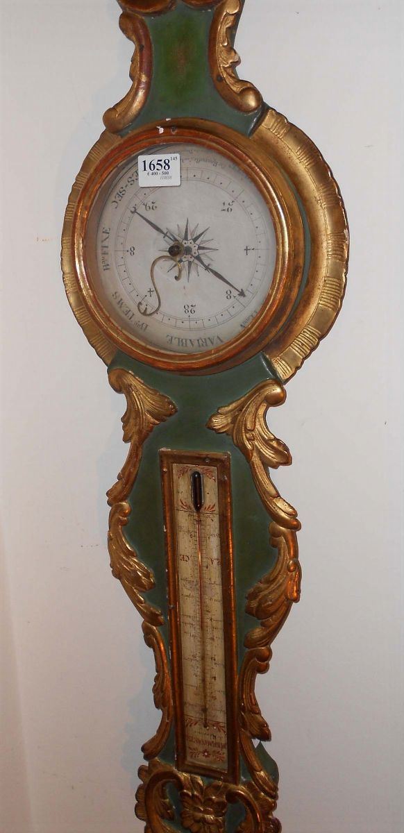 Barometro in legno laccato e dorato, Francia XVIII secolo  - Asta Antiquariato e Dipinti Antichi - Cambi Casa d'Aste