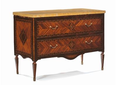 Cassettone Luigi XVI a Due Cassetti Lastronato, Fine XVIII Secolo