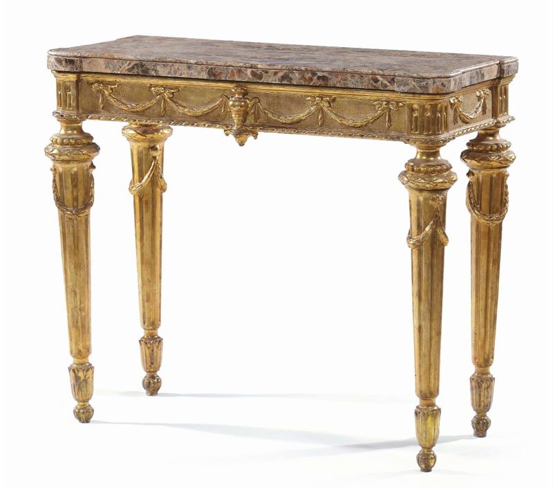 Piccola console Luigi XVI in legno intagliato e dorato, XVIII secolo  - Asta Antiquariato e Dipinti Antichi - Cambi Casa d'Aste