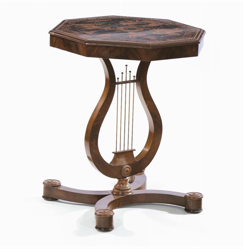 Tavolino ottagonale con fusto a lira, XIX secolo  - Auction Antiques and Old Masters - Cambi Casa d'Aste