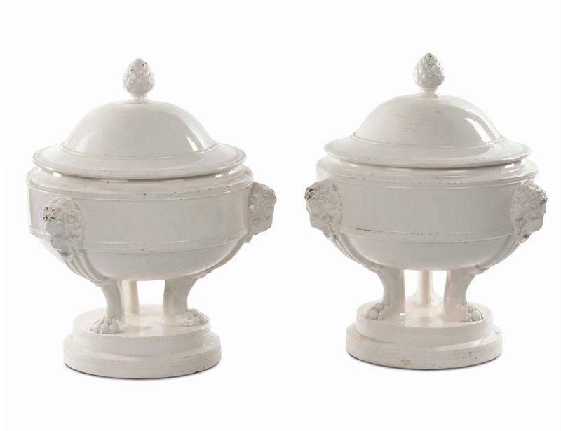 Coppia di zupperine neoclassiche in terraglia bianca, Napoli XIX secolo  - Auction Antiques and Old Masters - Cambi Casa d'Aste