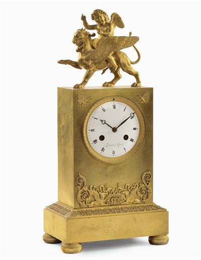 Orologio Impero in Bronzo Dorato, Lesier a Paris, XIX Secolo