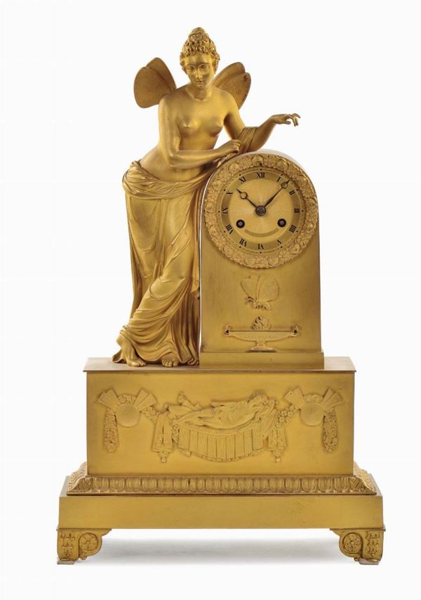 Pendola da tavolo Impero in bronzo dorato, Francia XIX secolo