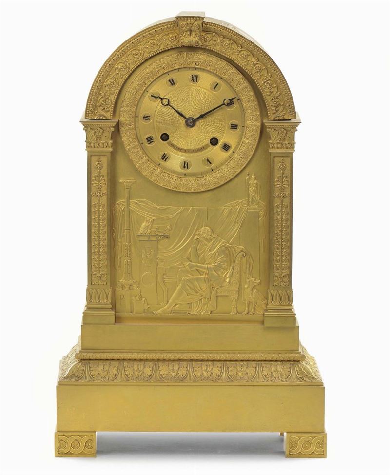 Pendola da tavolo in bronzo dorato, XIX secolo  - Asta Arredi e Oggetti d'Arte da Importanti Collezioni Private - Cambi Casa d'Aste