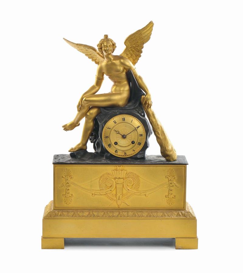 Pendola da tavolo in bronzo dorato, Francia XIX secolo  - Auction Furnishings and Works of Art from Important Private Collections - Cambi Casa d'Aste