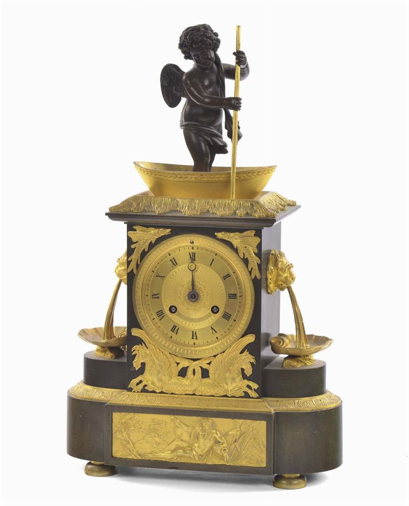 Pendola da tavolo in bronzo brunito e dorato  - Asta Antiquariato e Dipinti Antichi - Cambi Casa d'Aste