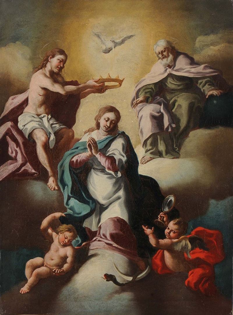 Scuola Napoletana del XVIII secolo Incoronazione della Vergine  - Asta Dipinti Antichi - Cambi Casa d'Aste