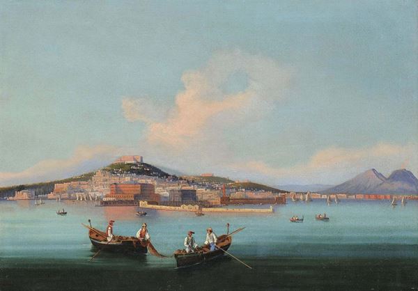 Scuola del XIX secolo Veduta di Napoli dal mare