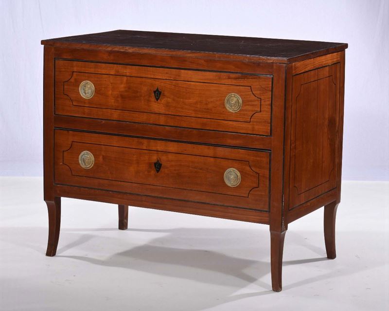 Cassettone in stile Direttorio a due cassetti filettato  - Auction Antiques and Old Masters - Cambi Casa d'Aste