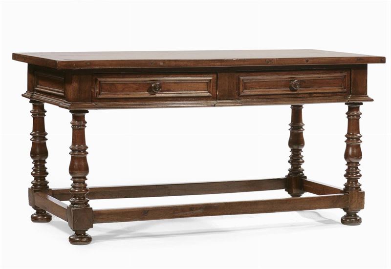 Tavolo in noce a due cassetti, XIX secolo  - Asta Antiquariato e Dipinti Antichi - Cambi Casa d'Aste