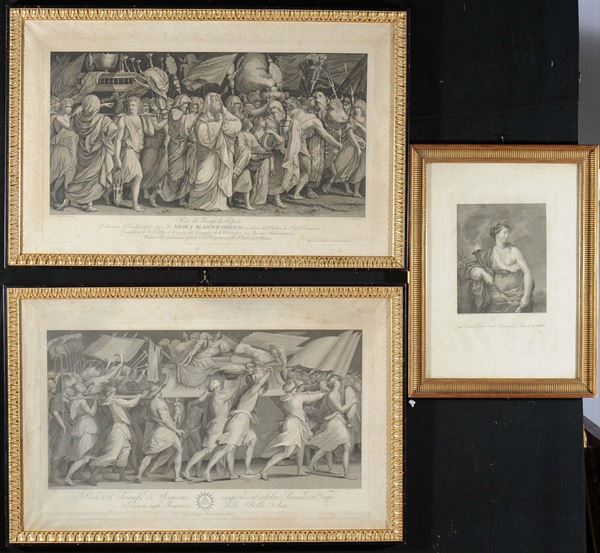 lotto composto da due stampe di Pierino del Vaga e stampa raffigurante Dea