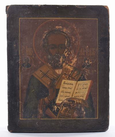 Icona in Legno Raffigurante Santo, XIX Secolo