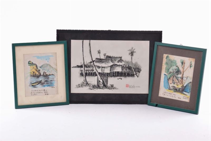 Lotto composto da due disegni acquarellati e una china su carta  - Auction Antiques and Old Masters - Cambi Casa d'Aste