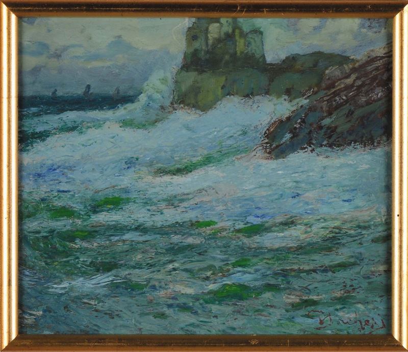 Giuseppe Sacheri ( 1863-1950) Mareggiata  - Auction 19th and 20th Century Paintings - Cambi Casa d'Aste
