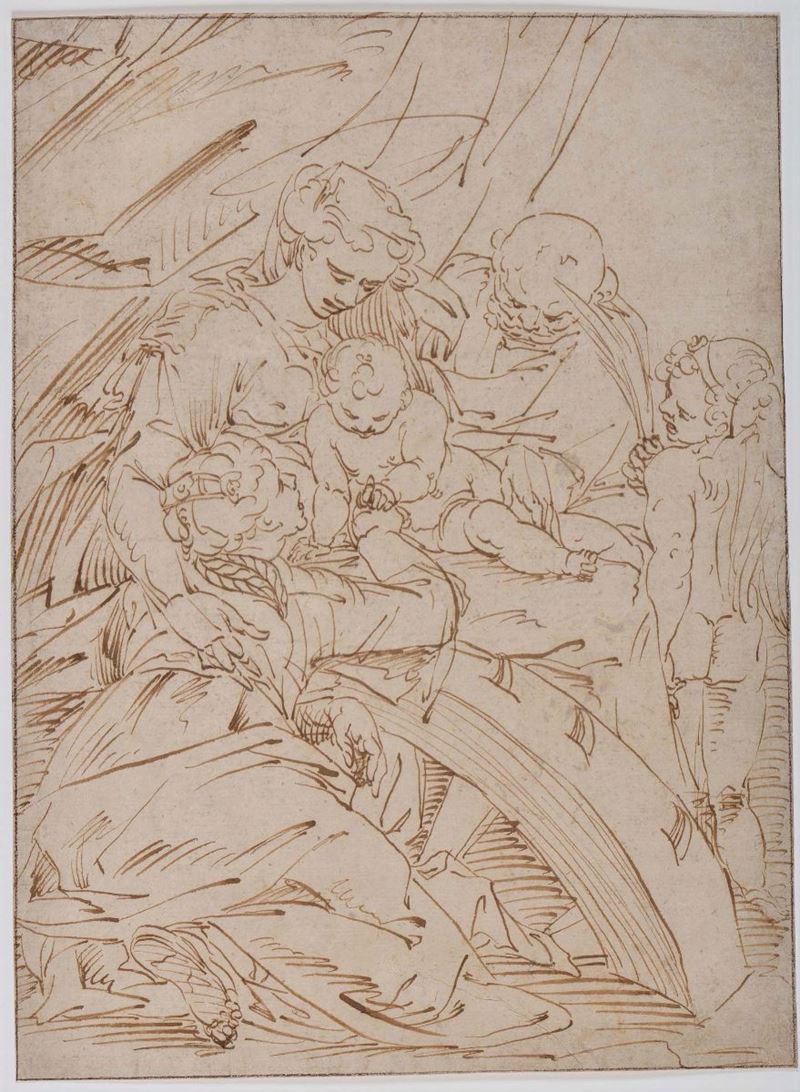 Luca Cambiaso (1527-1585) Matrimonio mistico di santa Caterina  - Asta Antiquariato e Dipinti Antichi - Cambi Casa d'Aste