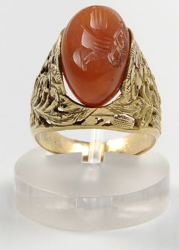 A 18th century carnelian intaglio gold ring. Iran