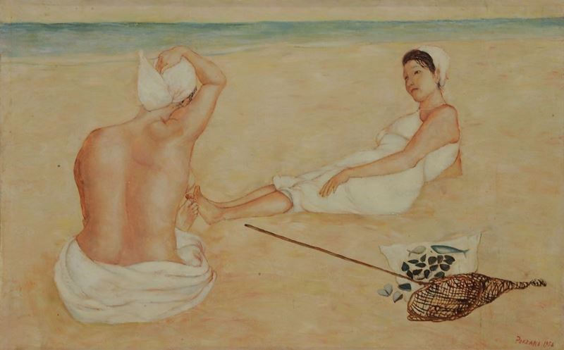 Giacomo Porzano (1925-2006) Donne sulla spiaggia, 1956  - Auction Timed Fine Art - I - Cambi Casa d'Aste