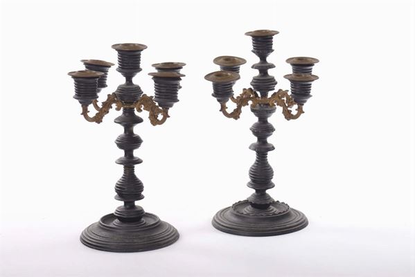 Due candelieri a rocchetto a cinque luci, XIX secolo
