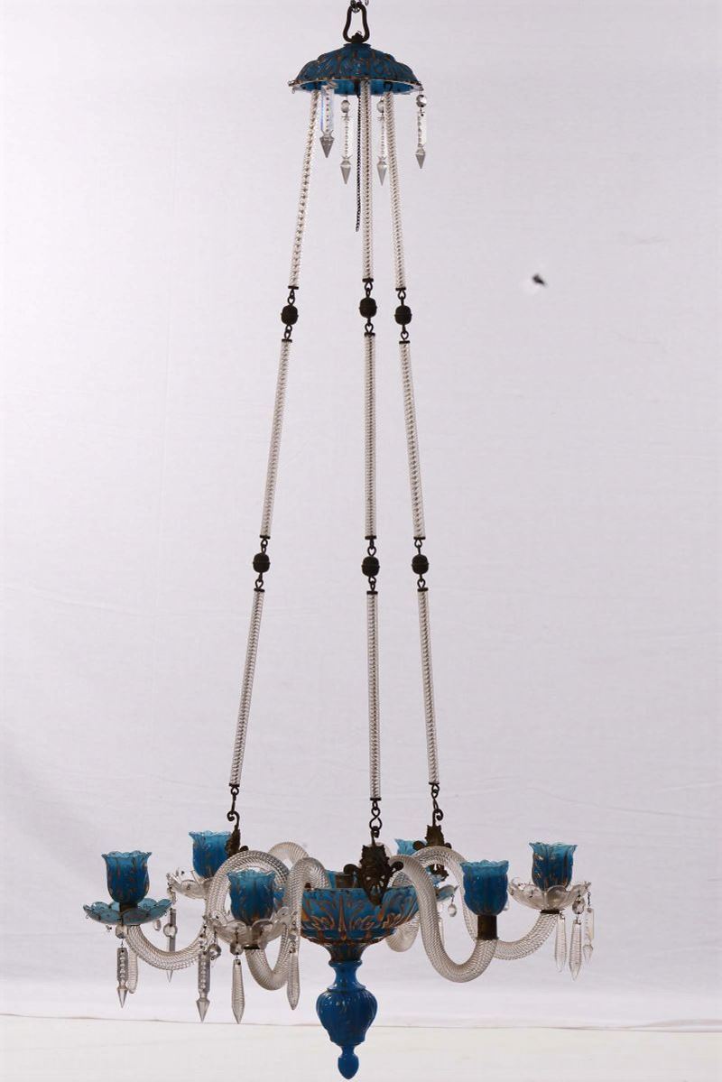 Lampadarietto a sei luci in critalli blu e incolore e bronzi  - Auction Antiques and Old Masters - Cambi Casa d'Aste