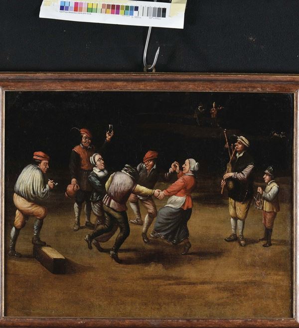 Scuola Fiamminga del XVIII secolo Scena di festa con personaggi