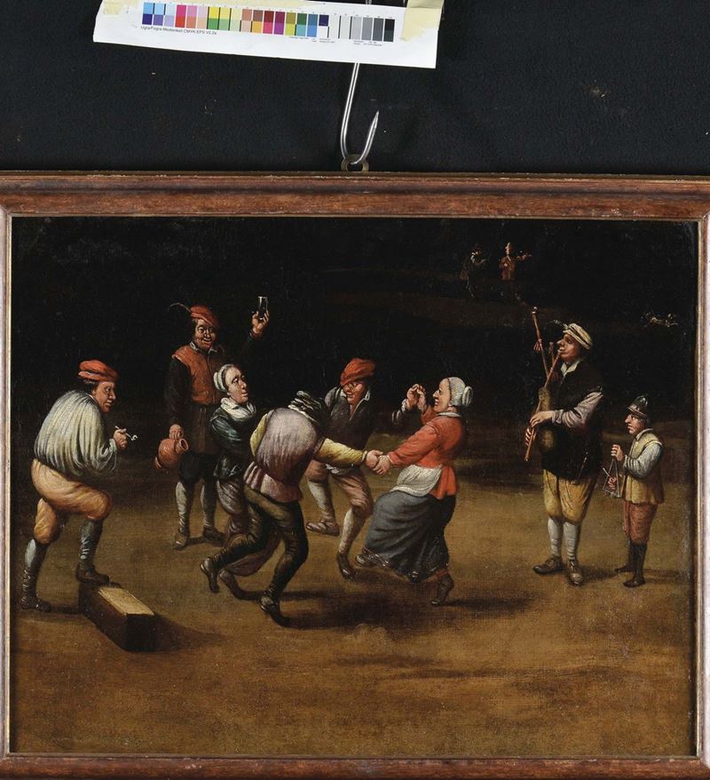 Scuola Fiamminga del XVIII secolo Scena di festa con personaggi  - Asta Antiquariato e Dipinti Antichi - Cambi Casa d'Aste