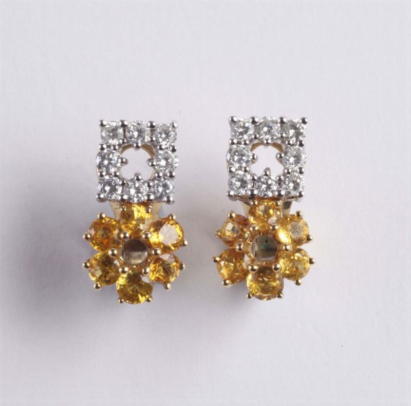 Orecchini con diamanti e zaffiri gialli  - Auction Silvers, Ancient and Contemporary Jewels - Cambi Casa d'Aste